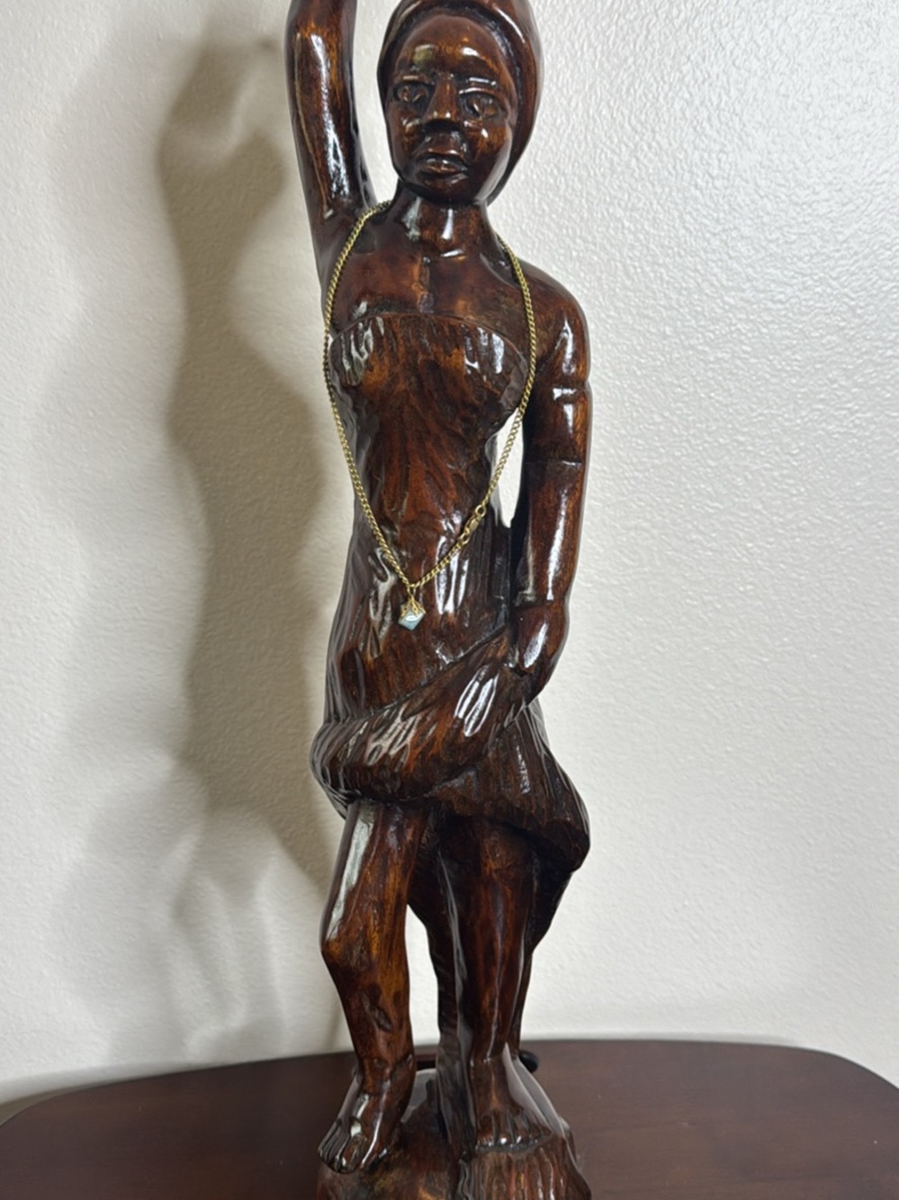 Hand-Carved Dark Brown Wooden Sculpture - Home Art Figurine